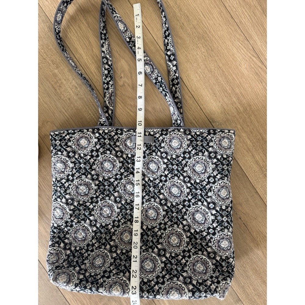 Vera Bradley Tote Bag W/ Double Straps Black & Gray With Floral - Picture 6 of 11